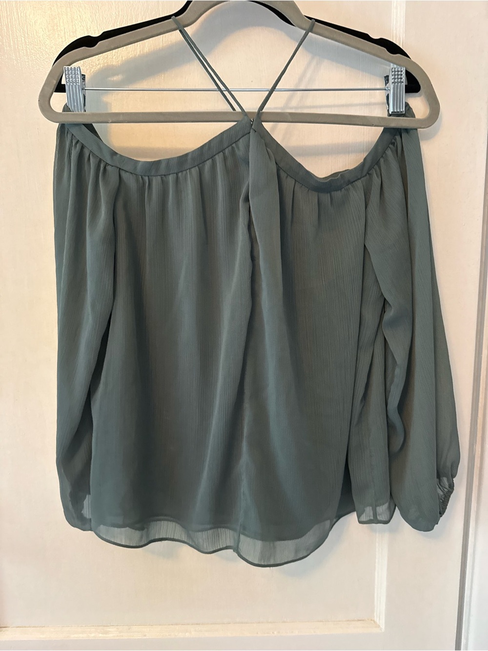 Off-Shoulder Spaghetti Strap Blouse in Sage Green